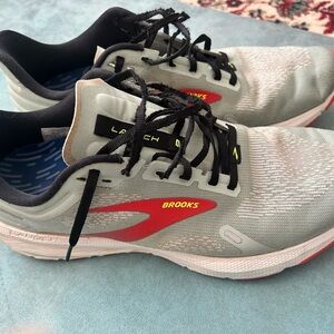 Brooks Light Gray and Red Launch Running Shoes